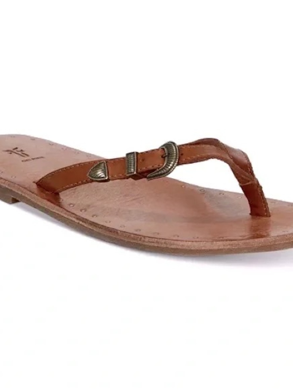 Frye Ally Western Tan Leather Thong Sandal with Concho Buckle, Size 8 1/2